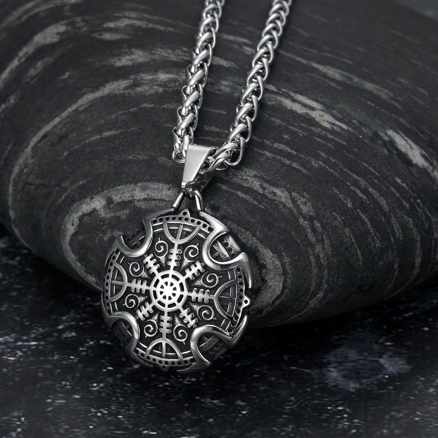 Bjorn Regalia Handcrafted Stainless Steel Viking Shield With Helm of Awe Motif