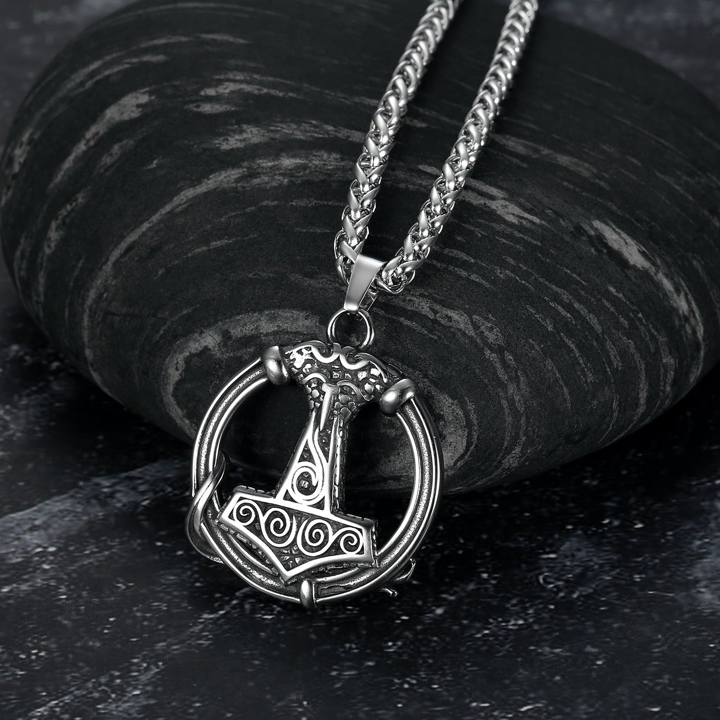 Bjorn Regalia Handcrafted Stainless Steel Thor's Hammer Circular Necklace