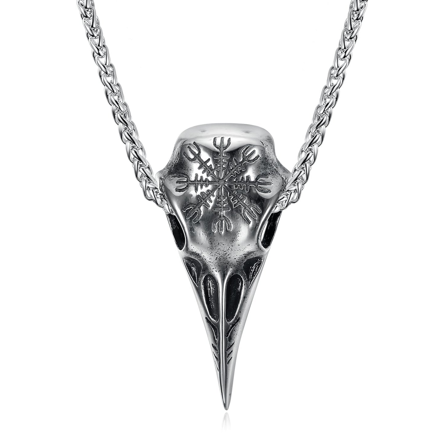 Bjorn Regalia Dual Color Handcrafted Stainless Steel Raven Skull and Helm of Awe Pendant