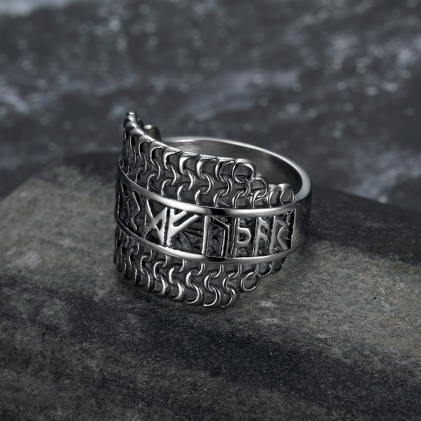Bjorn Regalia Handcrafted Stainless Steel Viking Rune Ring