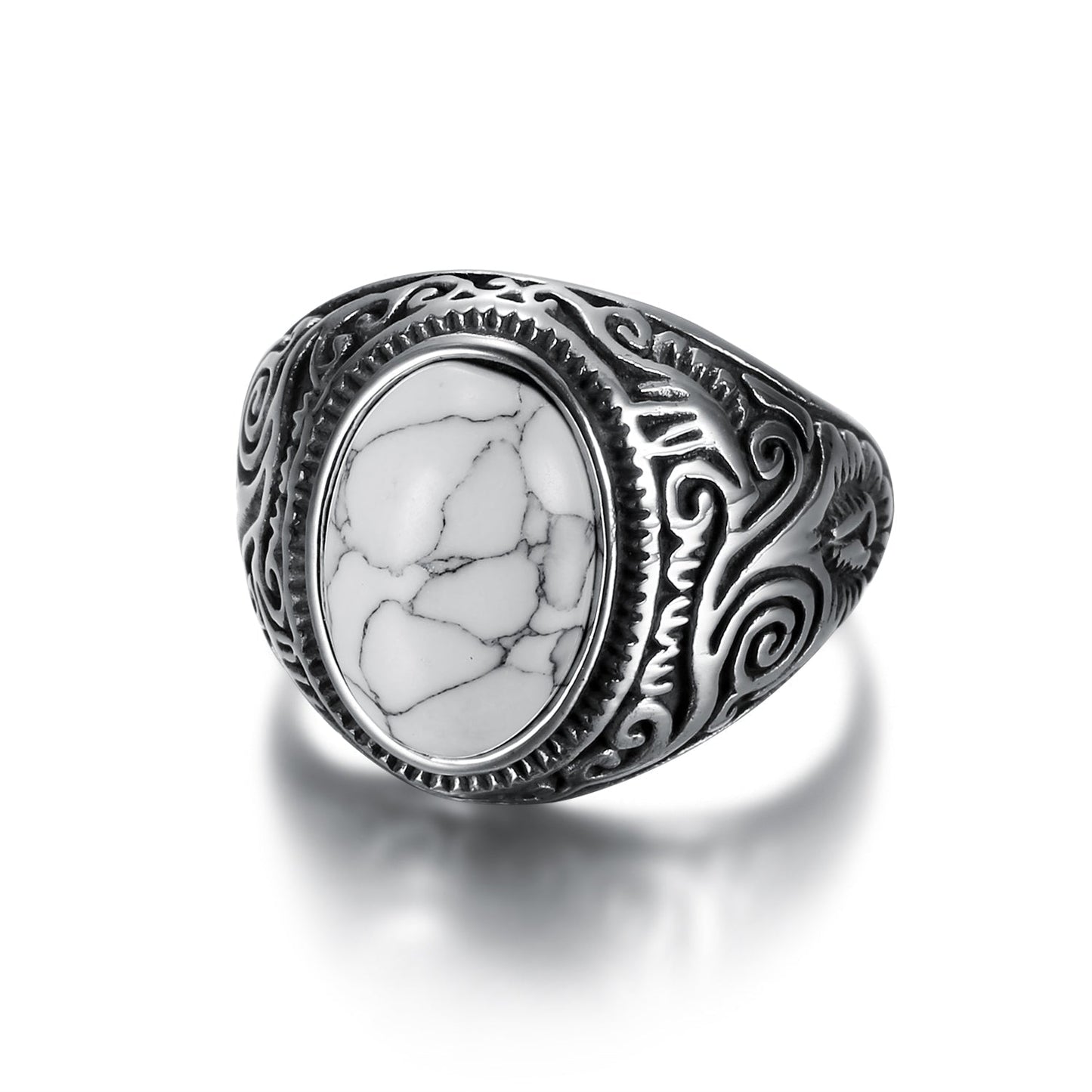 Bjorn Regalia Handcrafted Stainless Steel Celtic Scroll Ring With Inset Stone