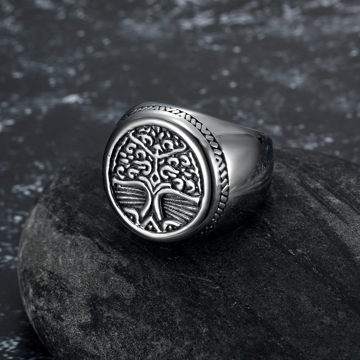 Bjorn Regalia Handcrafted Stainless Steel Yggdrasil / Tree of Life Circular Ring