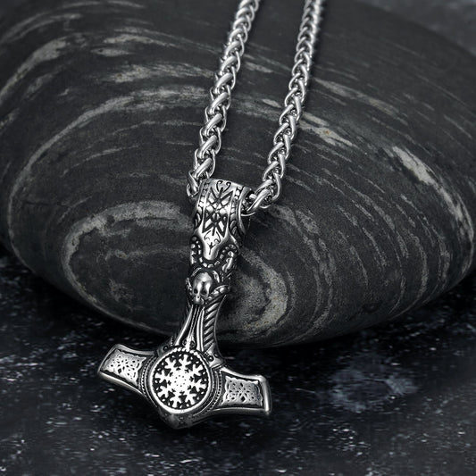 Bjorn Regalia Handcrafted Stainless Steel Mjolnir With Skull and Helm of Awe