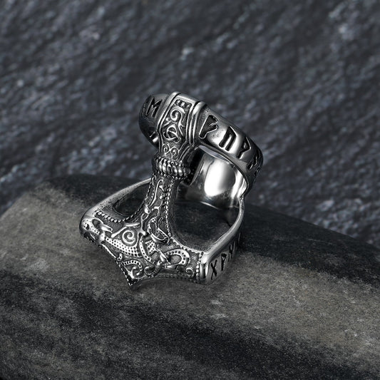 Bjorn Regalia Handcrafted Stainless Steel Open Thor's Hammer Ring