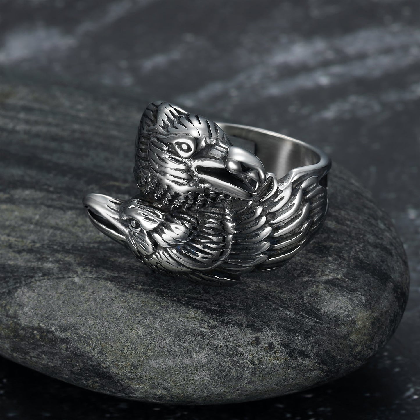 Bjorn Regalia Handcrafted Stainless Steel Twin Raven Ring