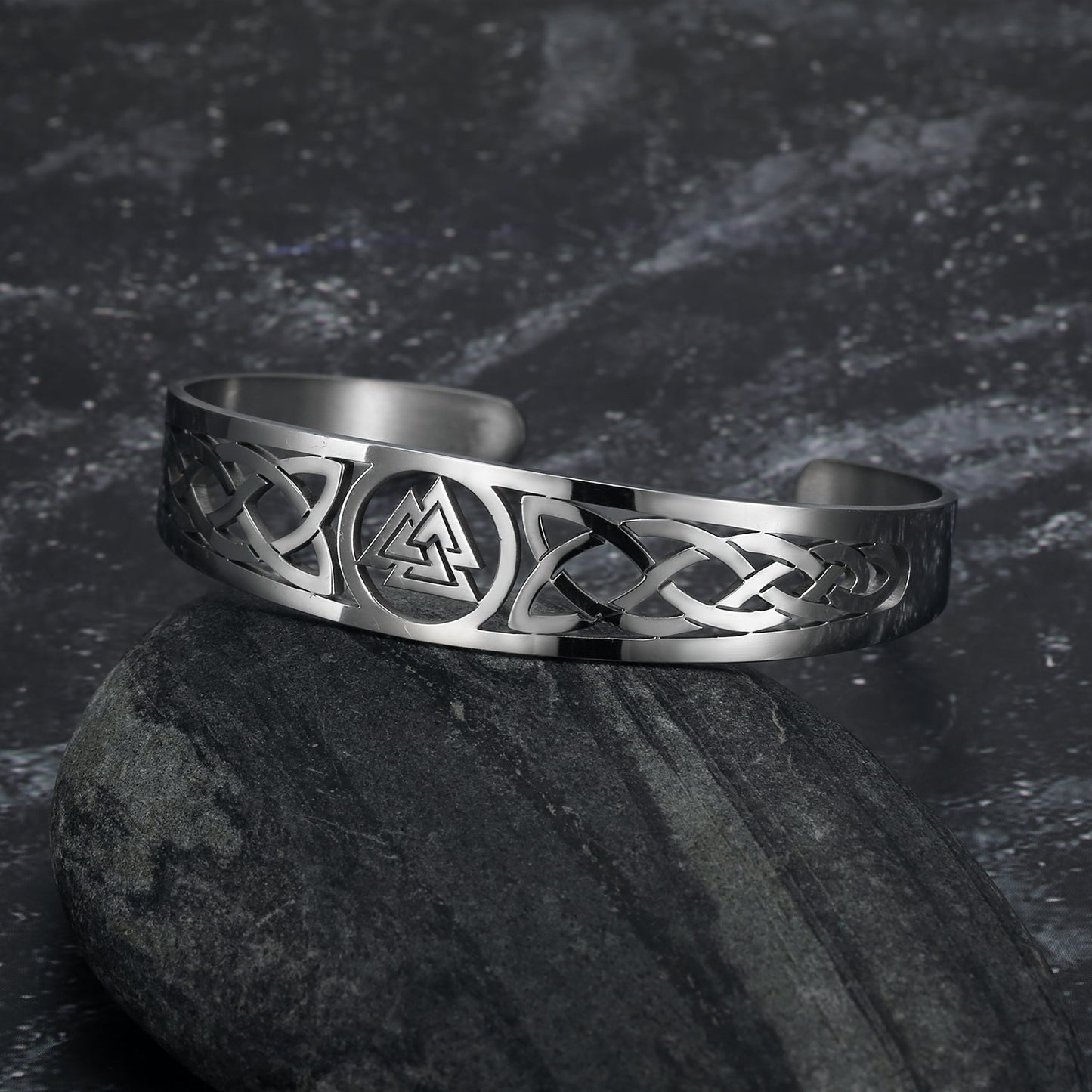 Bjorn Regalia Handcrafted Stainless Steel Valknut and Celtic Design Bracelet