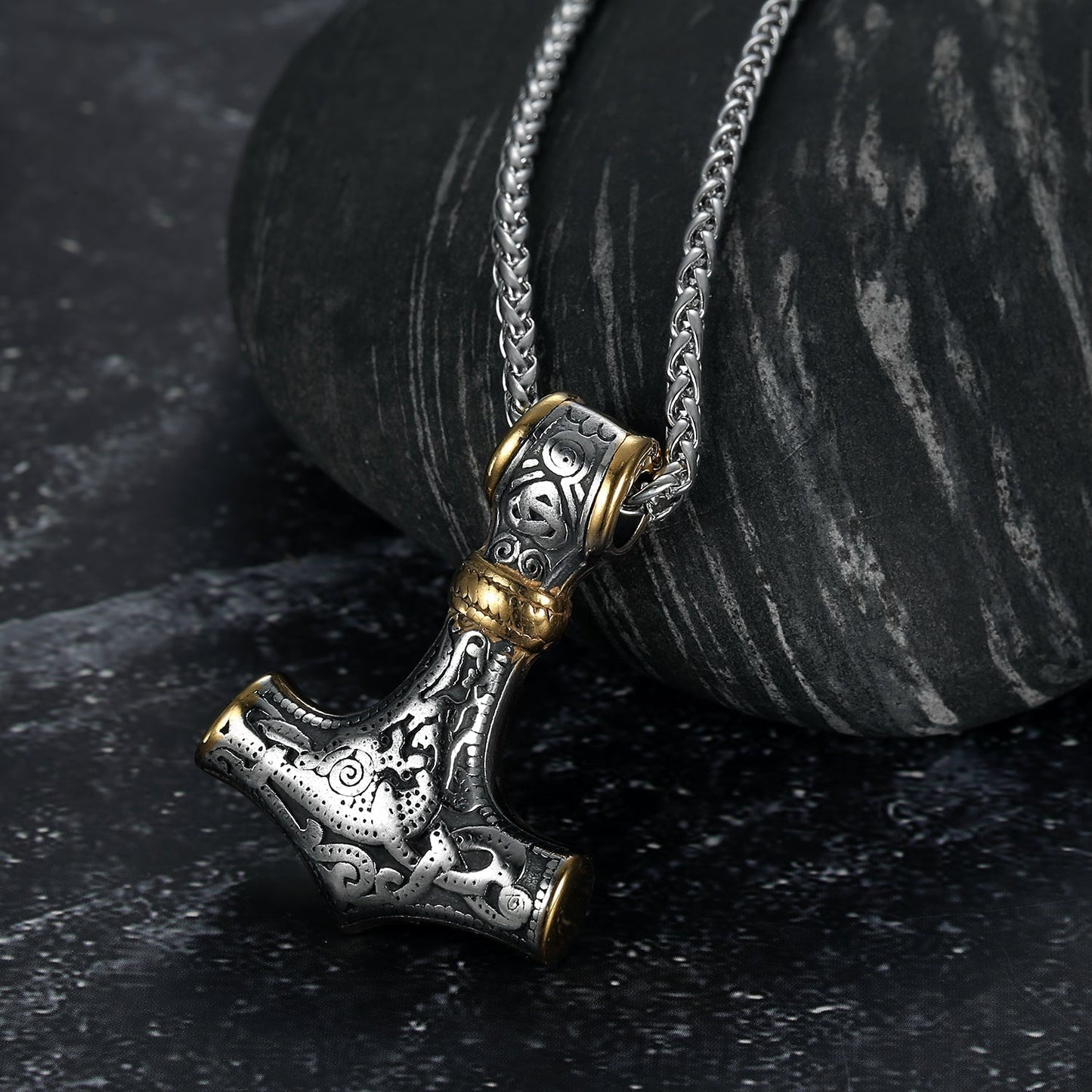 Bjorn Regalia Handcrafted Stainless Steel Dual Color Mammen-Style Thor's Hammer Pendant