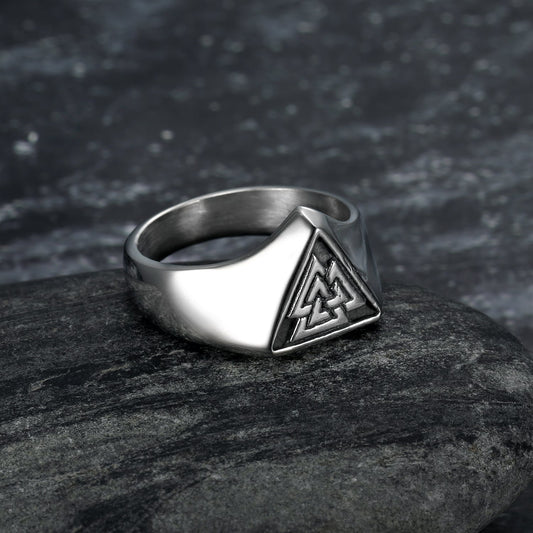 Bjorn Regalia Handcrafted Stainless Steel Triangular Valknut Ring