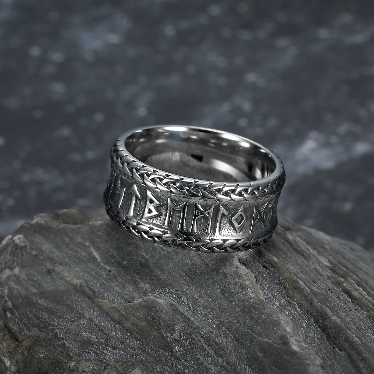 Bjorn Regalia Handcrafted Stainless Steel  Rune and Knotwork Ring