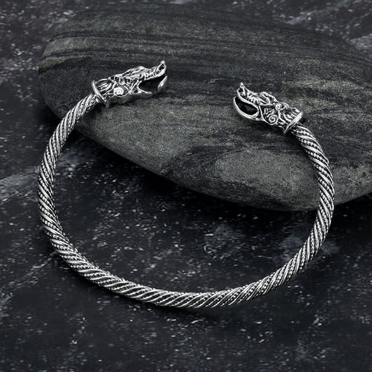 Bjorn Regalia Wolf's Head Torc Bracelet