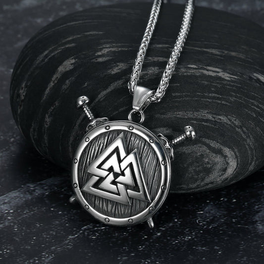 Bjorn Regalia Stainelss Steel Viking Shield and Valknut Necklace