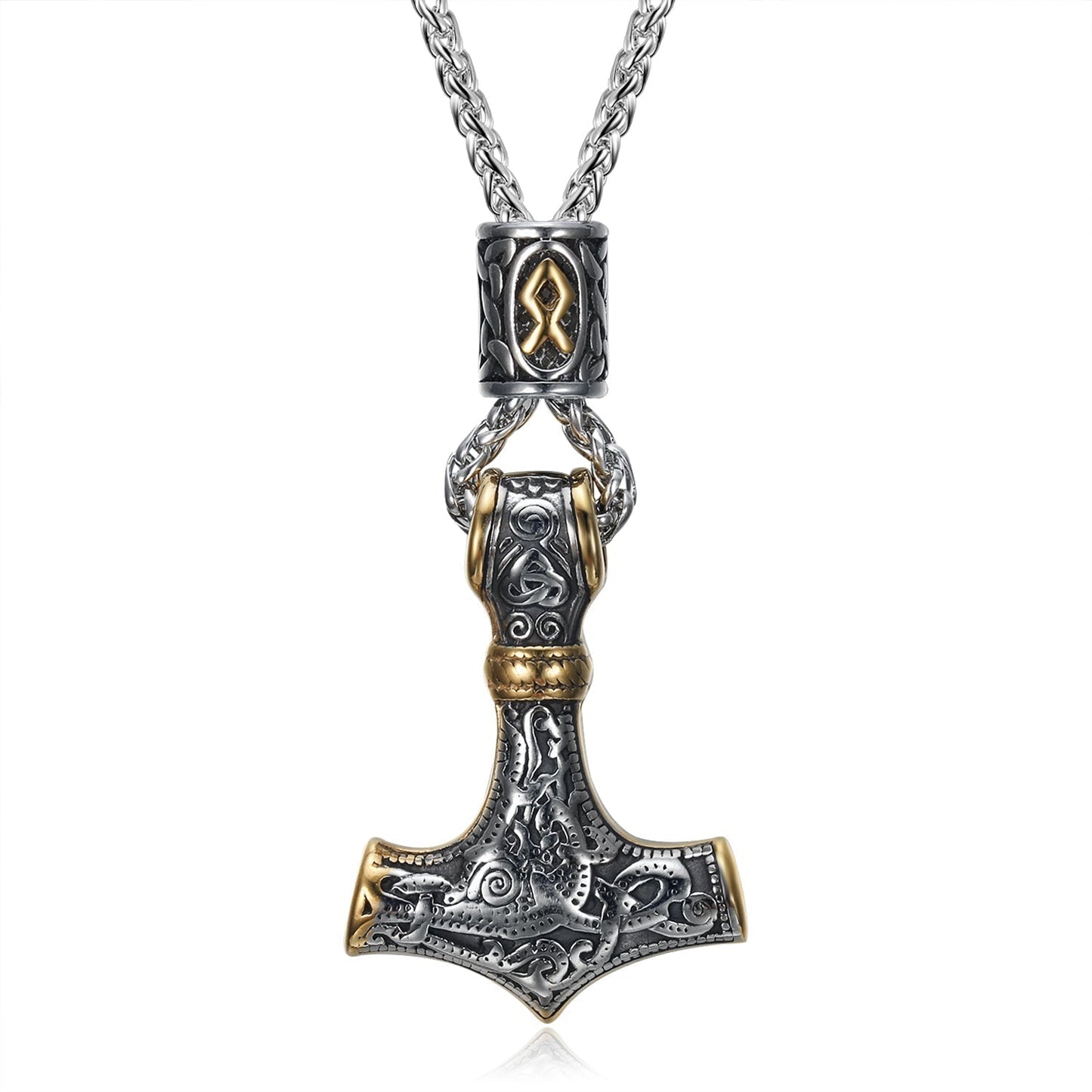 Bjorn Regalia Handcrafted Stainless Steel Mjolnir and Othala Pendant