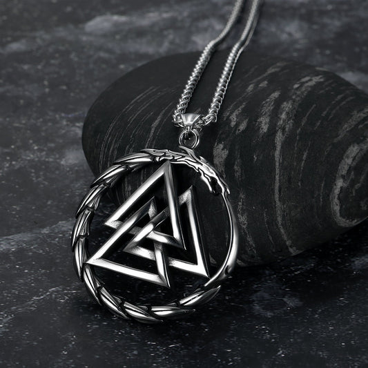 Bjorn Regalia Handcrafted Stainless Steel Valknut and Jormungand Pendant