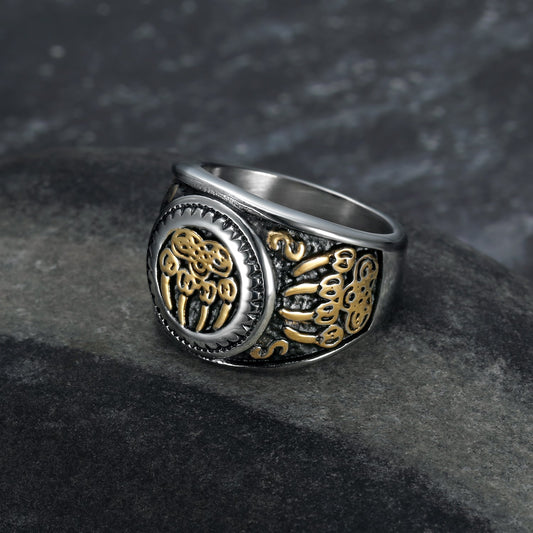 Bjorn Regalia Handcrafted Stainless Steel Dual Color Bear Paw / Veles Ring