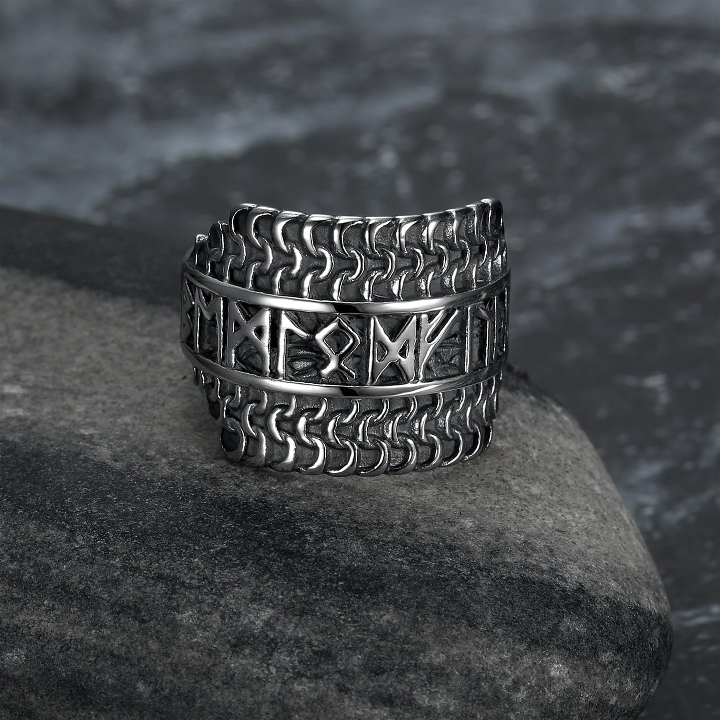 Bjorn Regalia Handcrafted Stainless Steel Viking Rune Ring