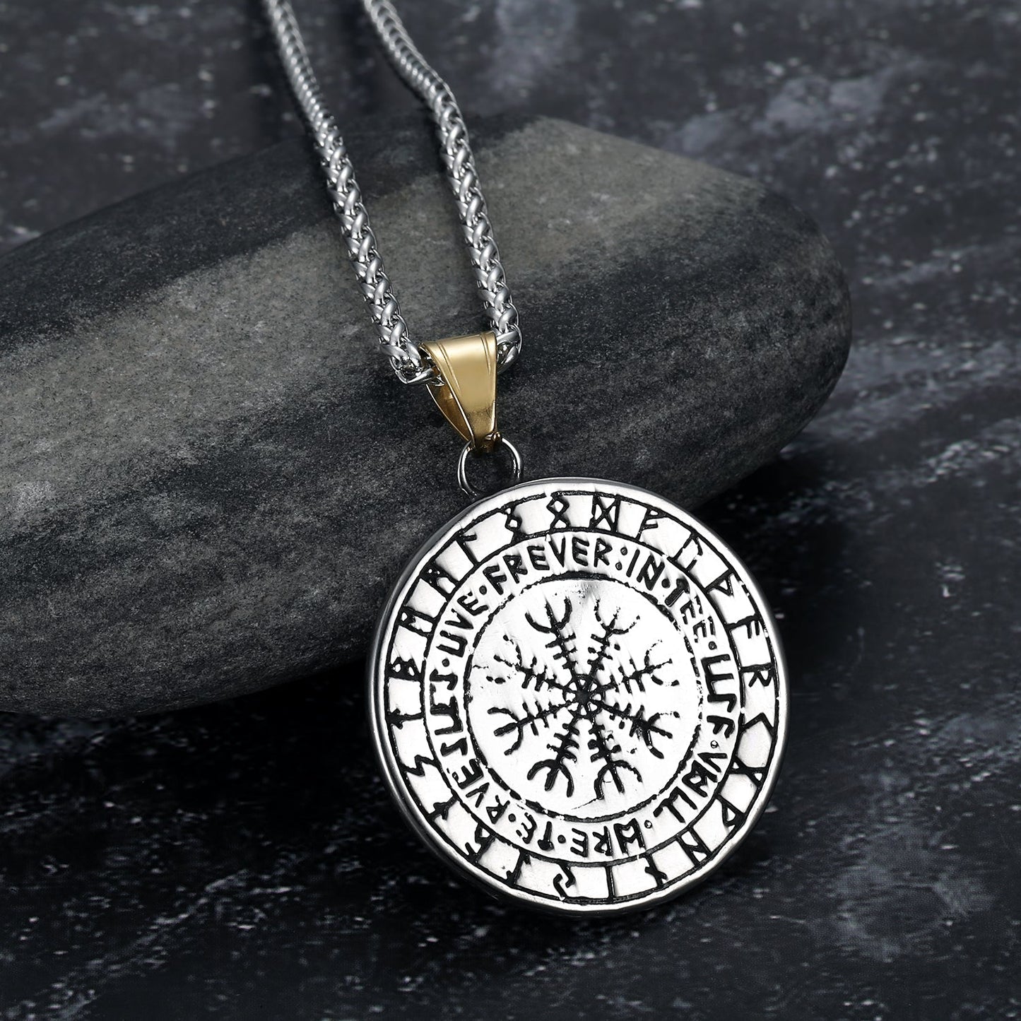 Bjorn Regalia Dual Colored Handcrafted Stainless Steel Circular Fenrir Necklace