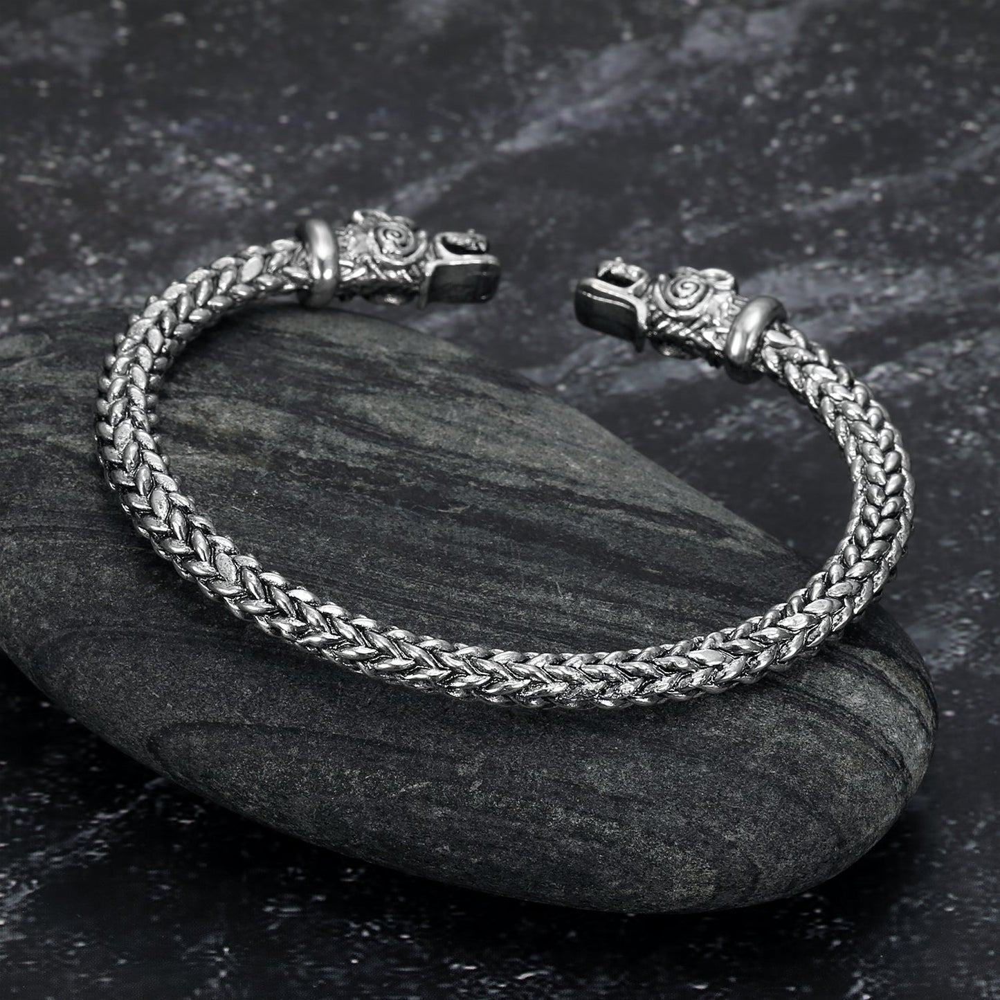 Bjorn Regalia Small Handcrafted Stainless Steel Wolf Head Torc Bracelet