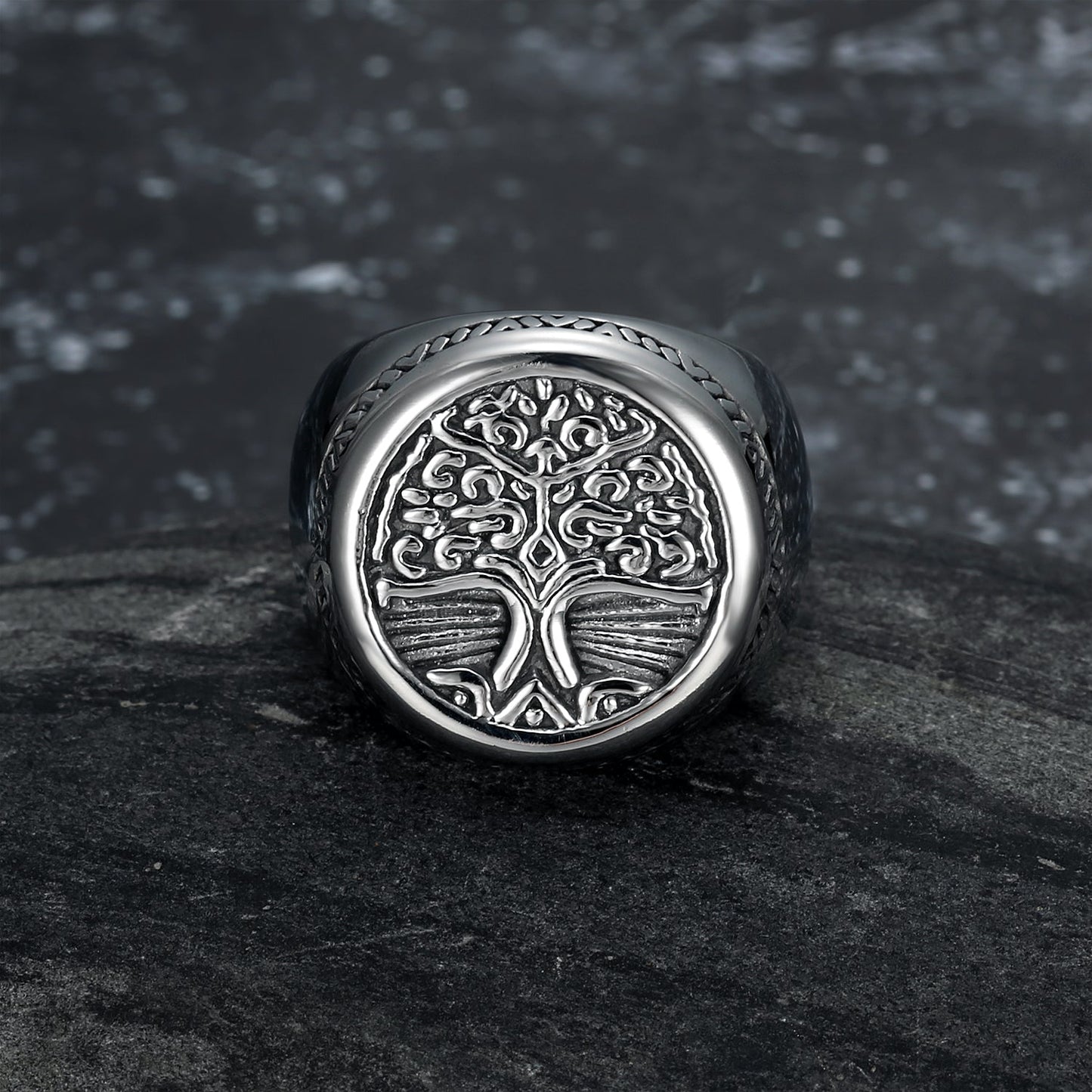 Bjorn Regalia Handcrafted Stainless Steel Yggdrasil / Tree of Life Circular Ring