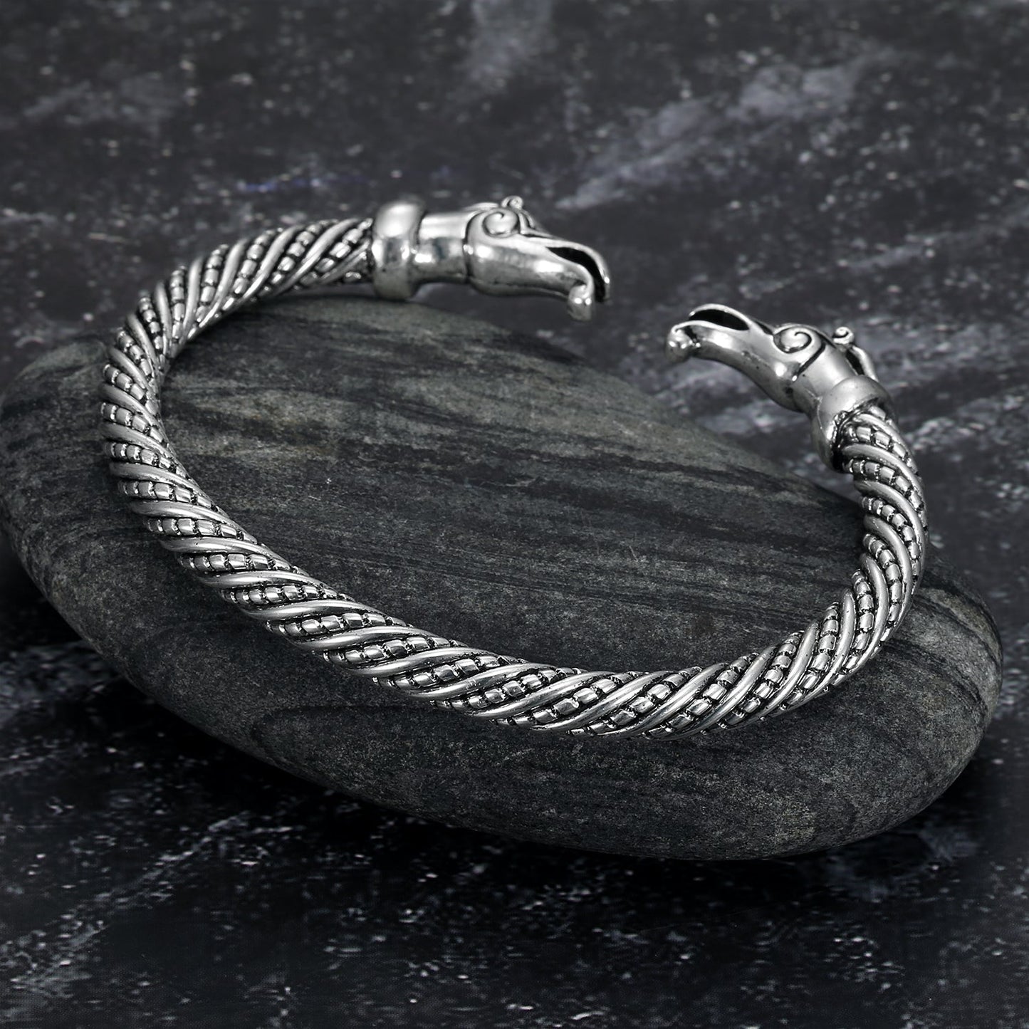 Bjorn Regalia Handcrafted Stainless Steel Dragon Head Torc Bracelet