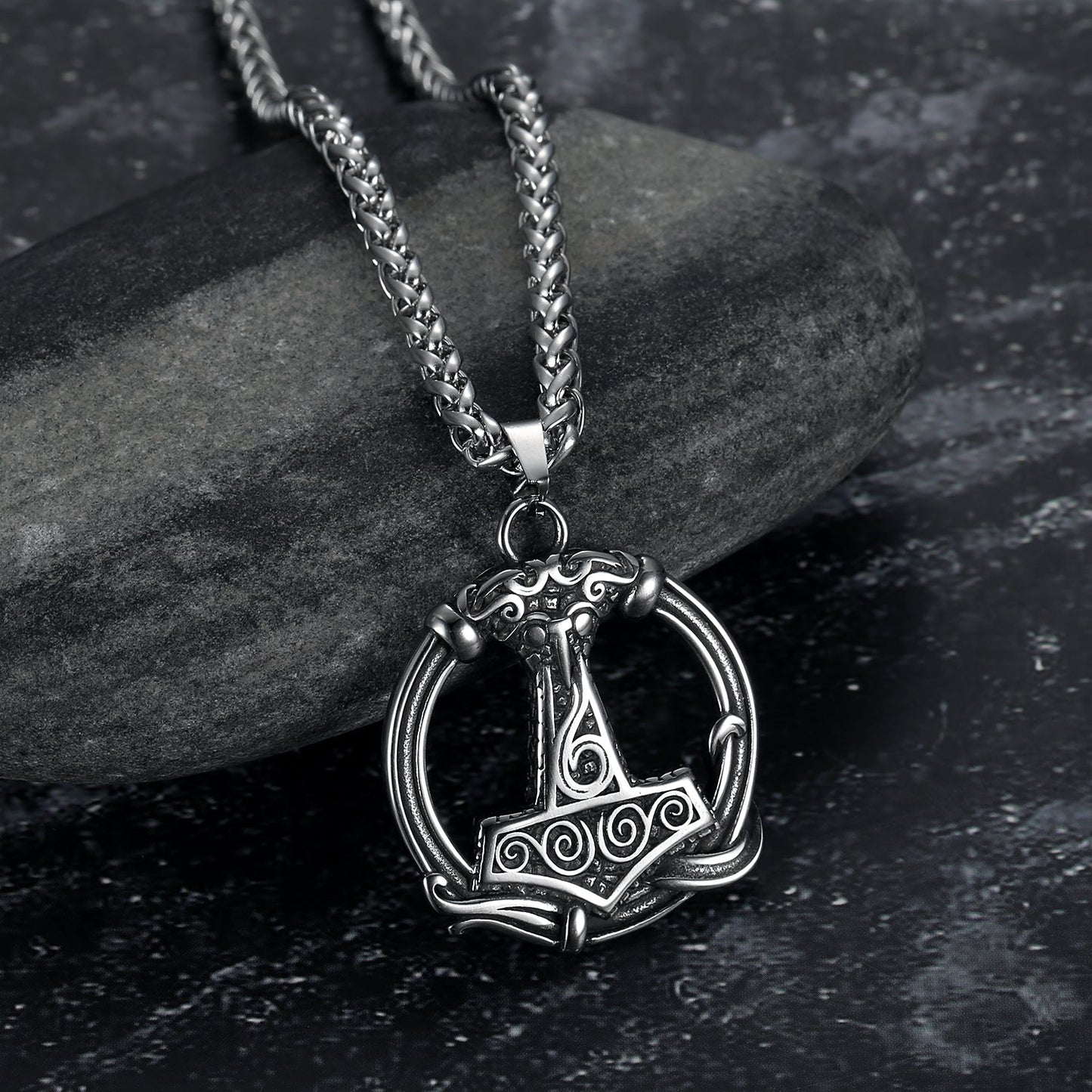 Bjorn Regalia Handcrafted Stainless Steel Thor's Hammer Circular Necklace