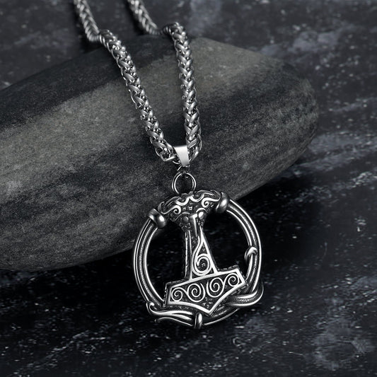Bjorn Regalia Handcrafted Stainless Steel Thor's Hammer Circular Necklace