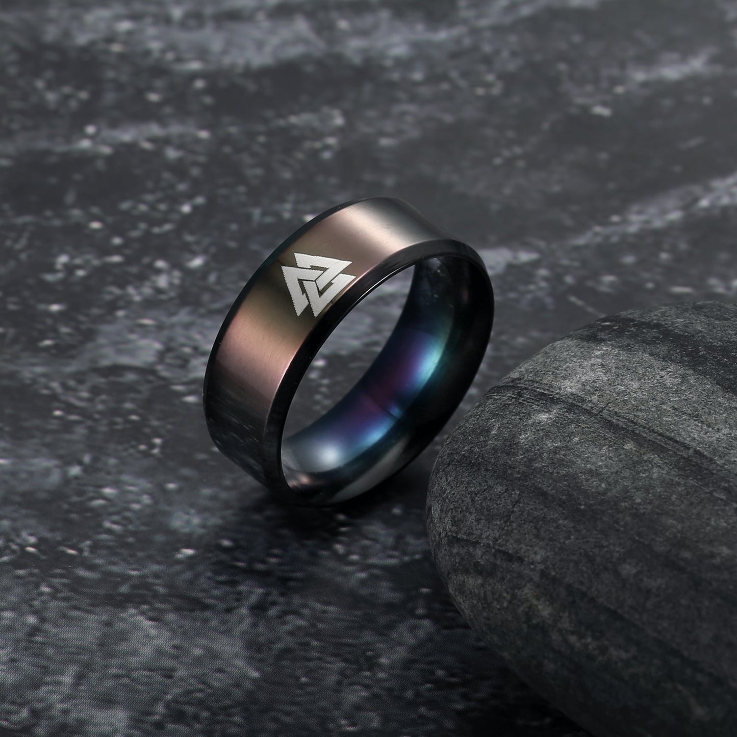 Bjorn Regalia Black Handcrafted Stainless Steel Valknut Ring