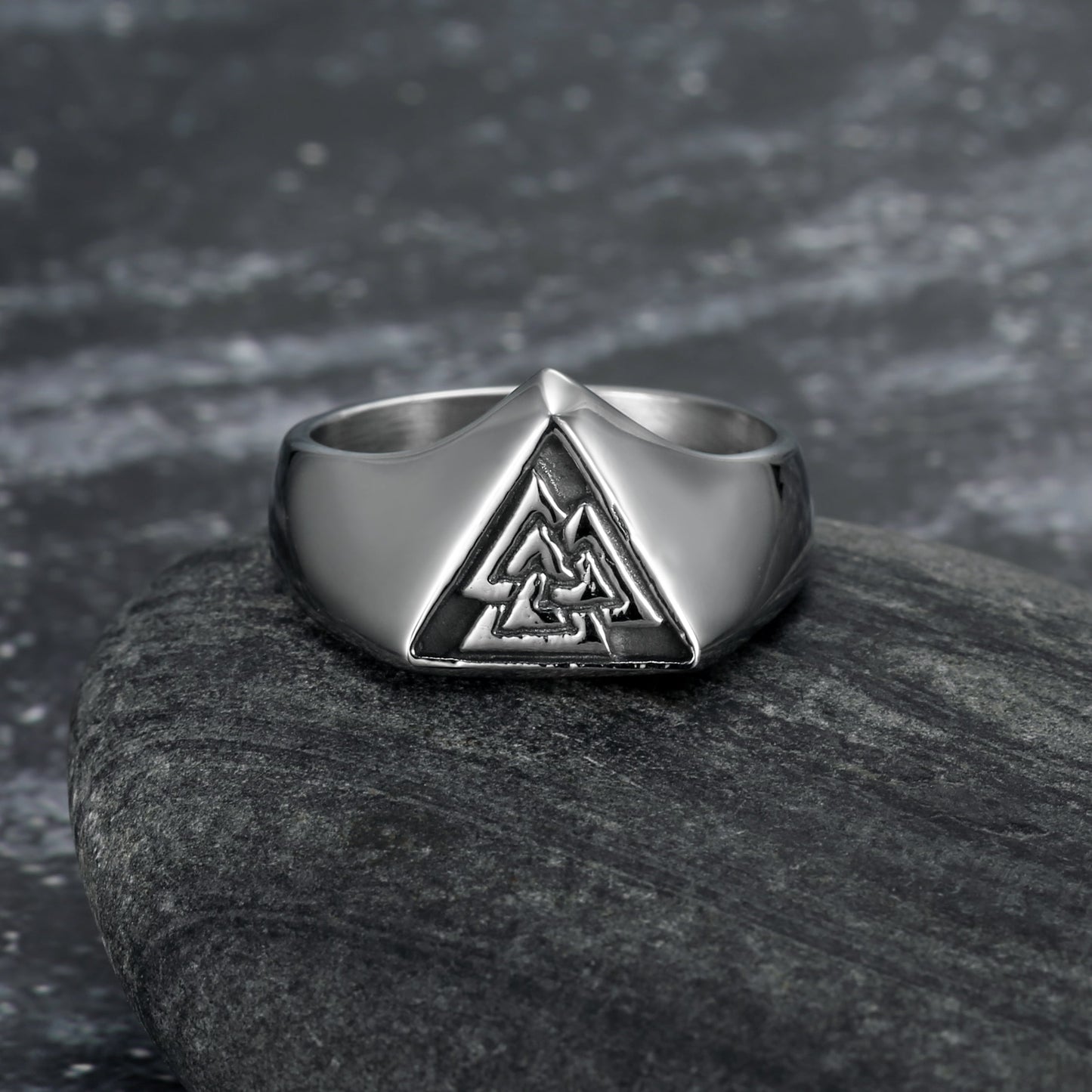 Bjorn Regalia Handcrafted Stainless Steel Triangular Valknut Ring