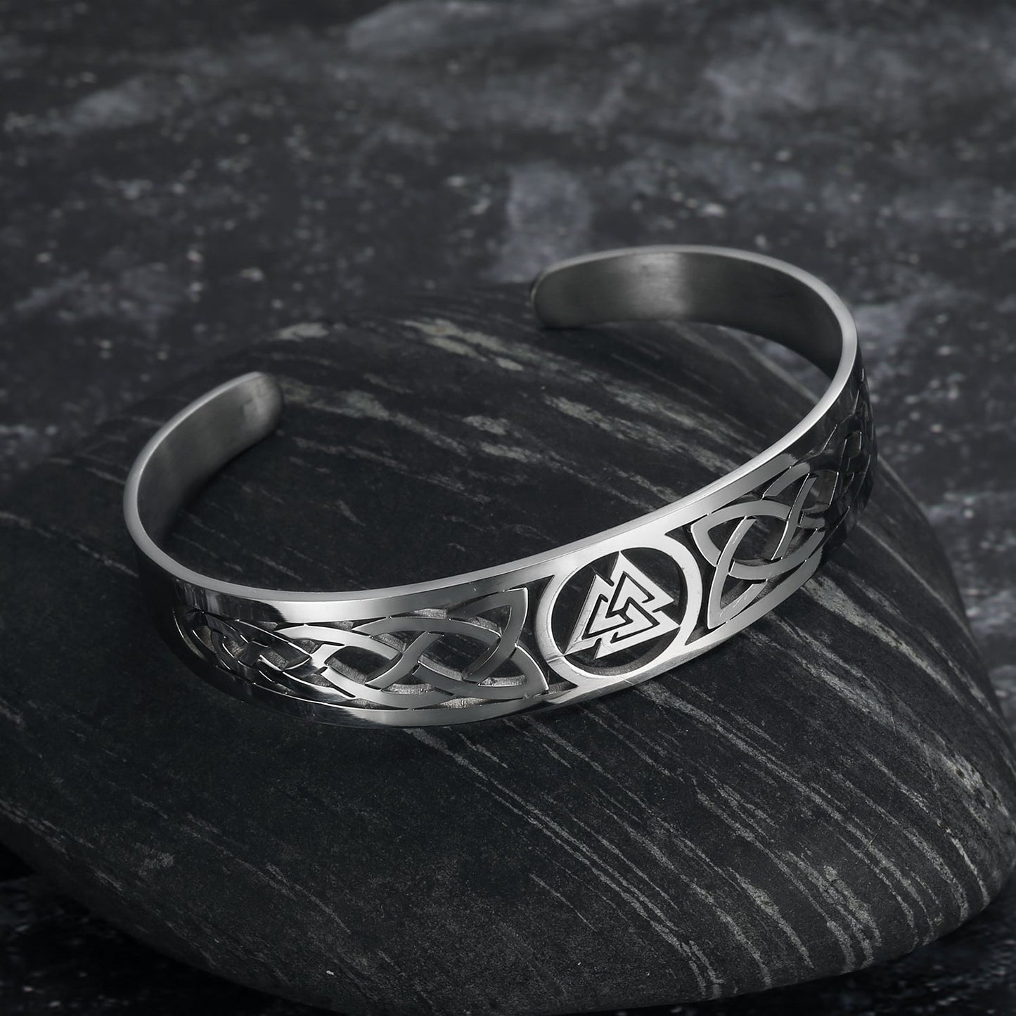 Bjorn Regalia Handcrafted Stainless Steel Valknut and Celtic Design Bracelet