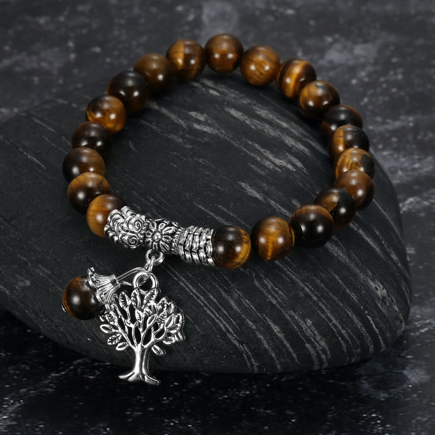 Bjorn Regalia Tiger Eye Gemstone Bracelet with Tree of Life Charm