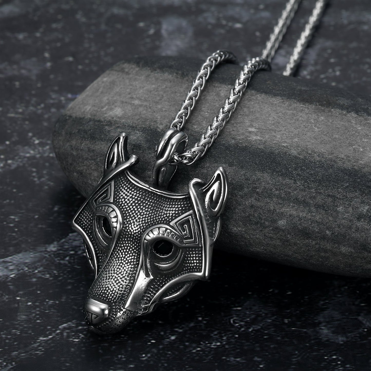 Bjorn Regalia Handcrafted Stainless Steel Fenrir Pendant on Handcrafted Stainless Steel Chain