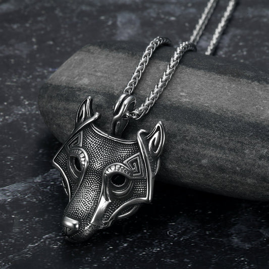 Bjorn Regalia Handcrafted Stainless Steel Fenrir Pendant on Handcrafted Stainless Steel Chain