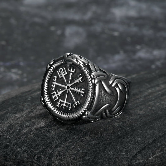 Bjorn Regalia Handcrafted Stainless Steel Vegvisir and Jormungand Ring