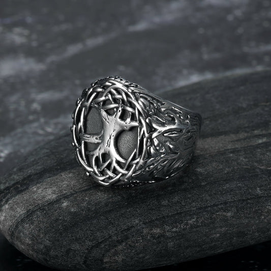 Bjorn Regalia Handcrafted Stainless Steel Yggdrasil / Tree of Life Signet Ring