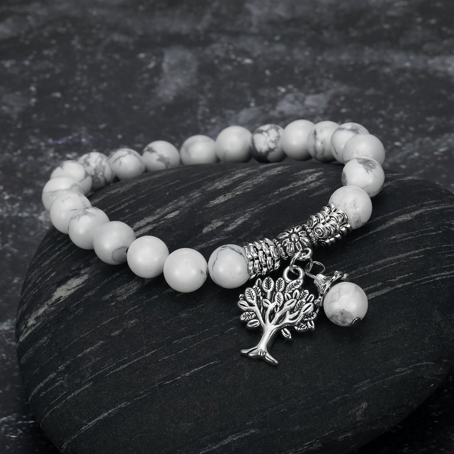 Bjorn Regalia White Howlite Gemstone Bracelet with Tree of Life Charm