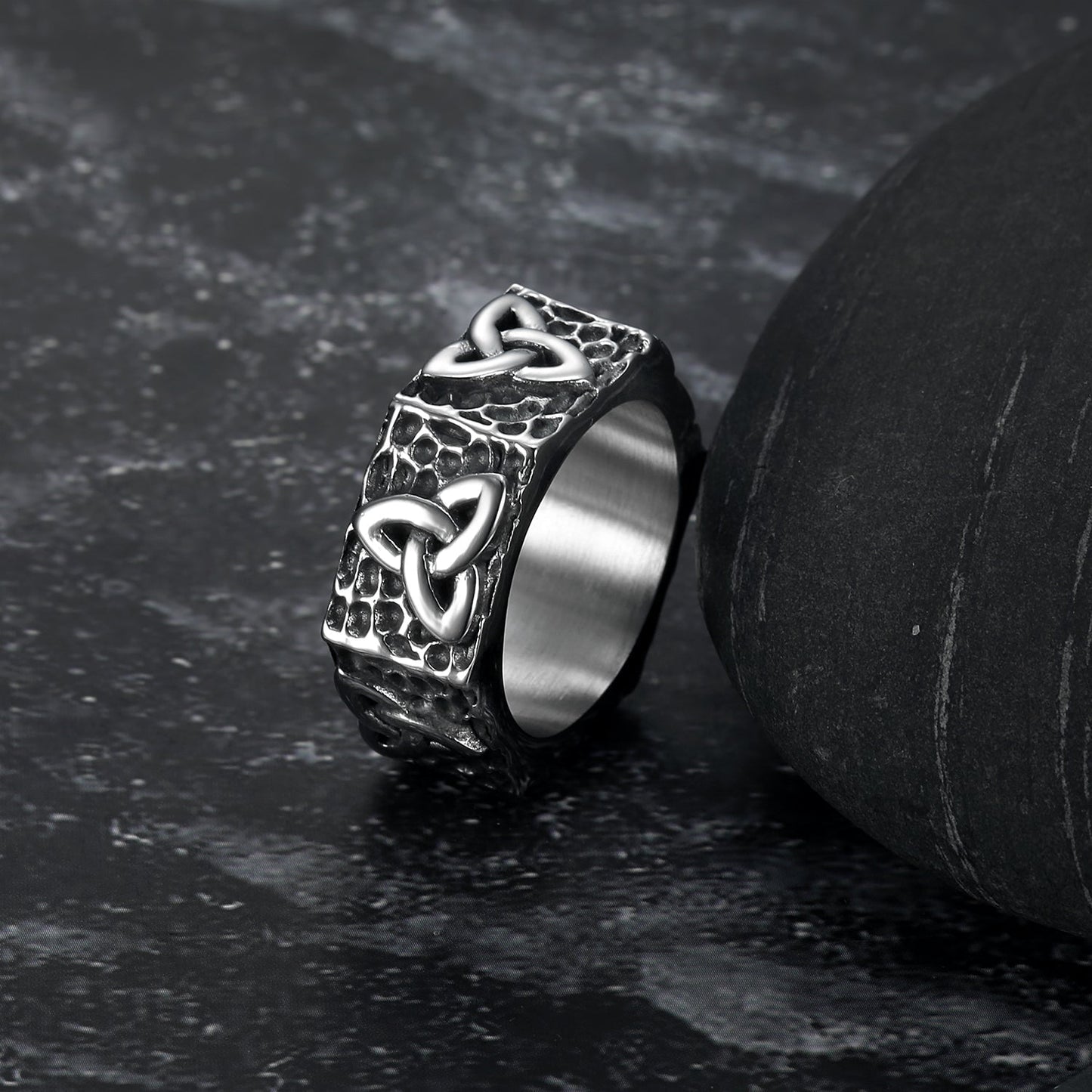 Bjorn Regalia Hexagonal Handcrafted Stainless Steel Triquetra Ring