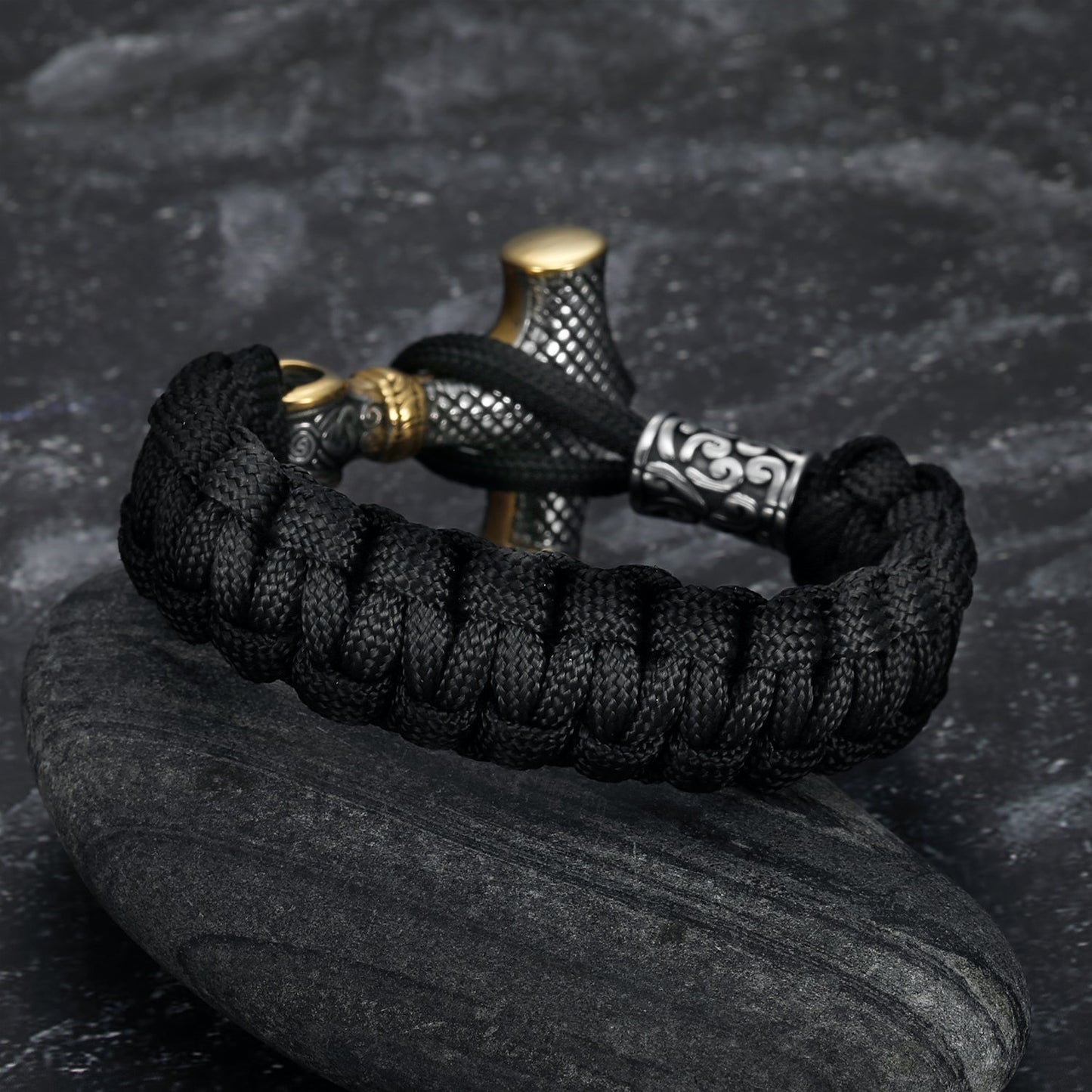 Bjorn Regalia Handcrafted Stainless Steel Paracord and Mjolnir Bracelet