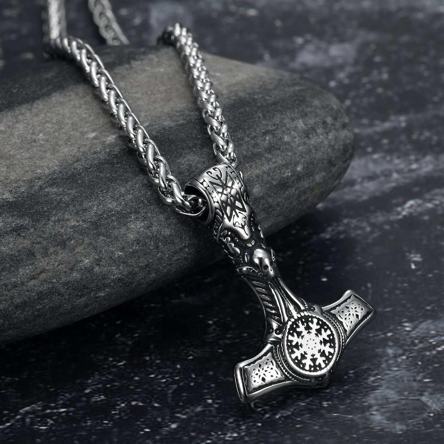 Bjorn Regalia Handcrafted Stainless Steel Mjolnir With Skull and Helm of Awe
