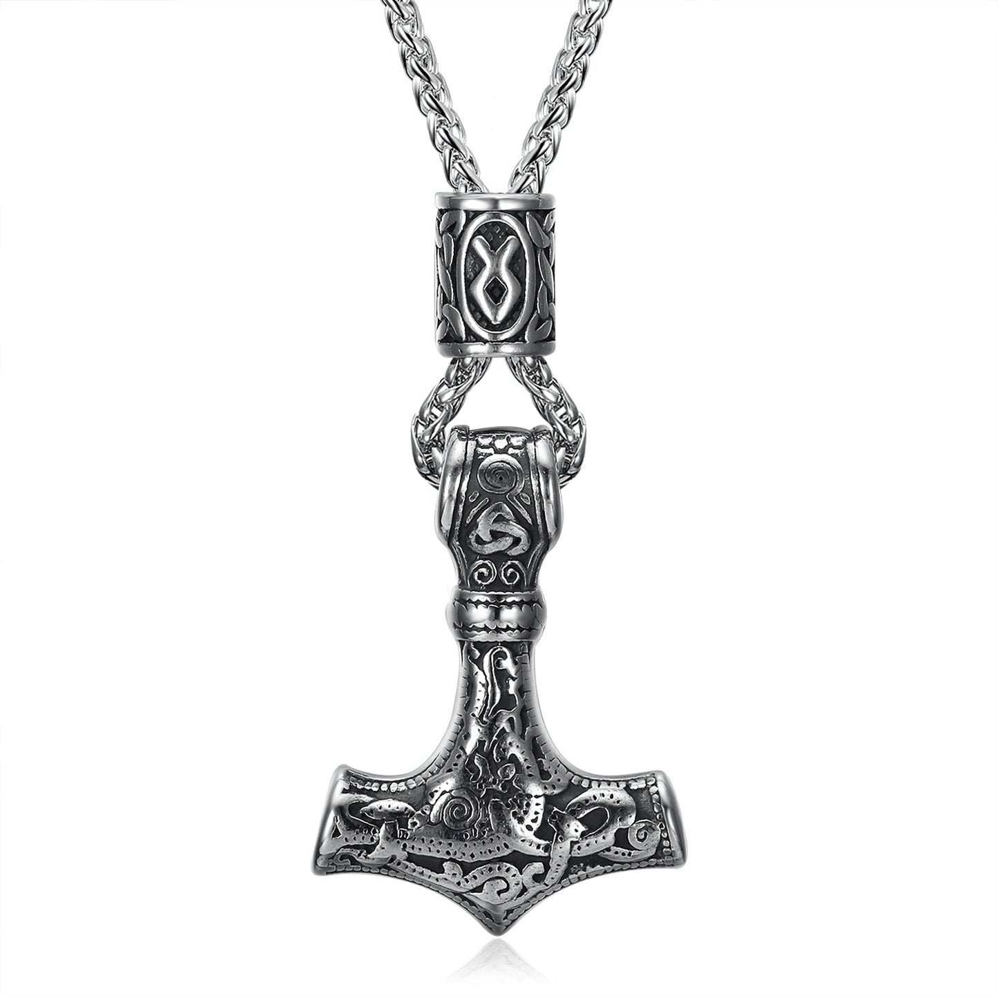 Bjorn Regalia Handcrafted Stainless Steel Mjolnir and Othala Pendant