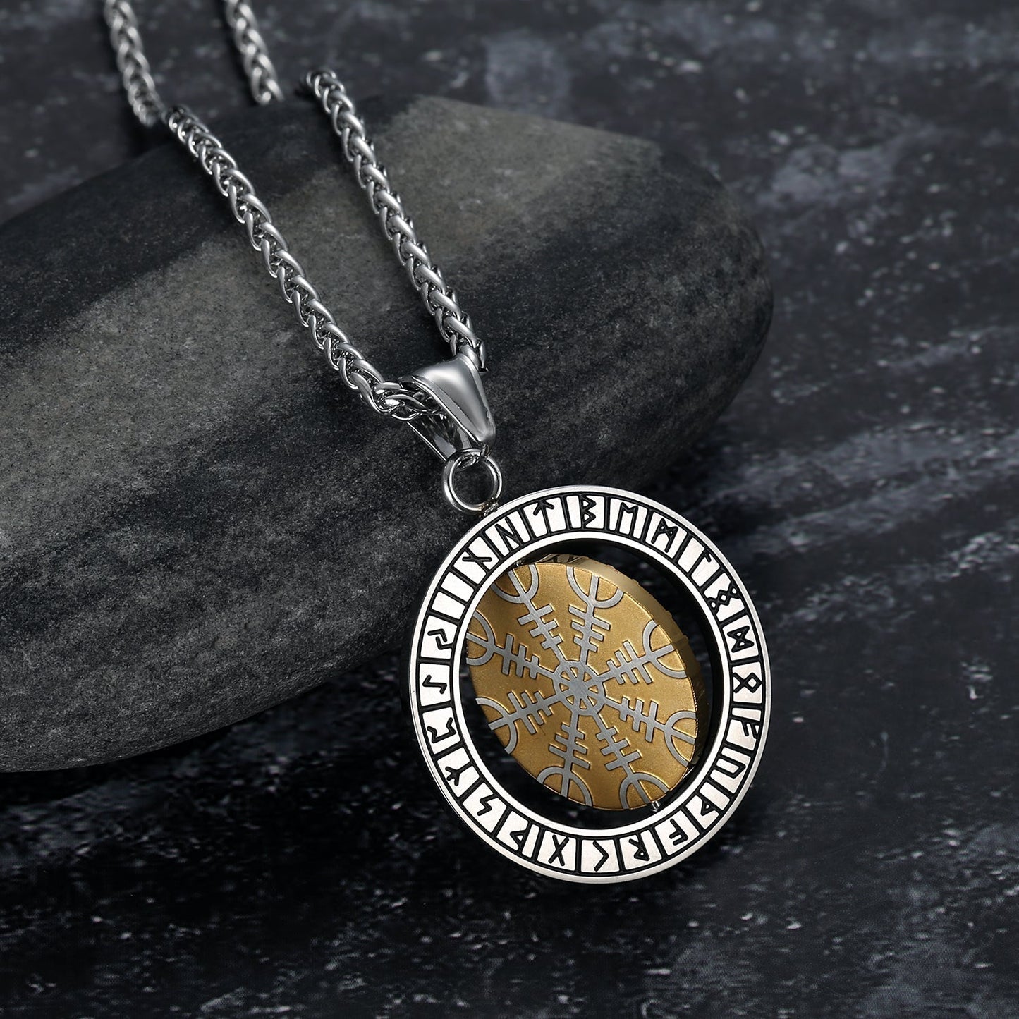 Bjorn Regalia Dual Color Handcrafted Stainless Steel Reversible Helm of Awe/Vegvisir Pendant