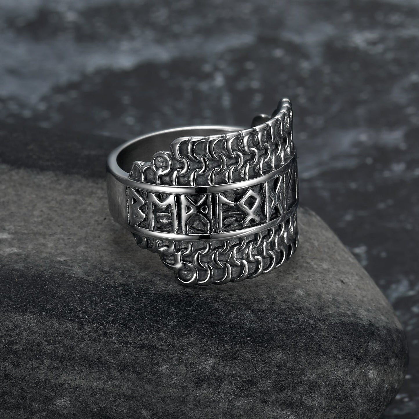 Bjorn Regalia Handcrafted Stainless Steel Viking Rune Ring