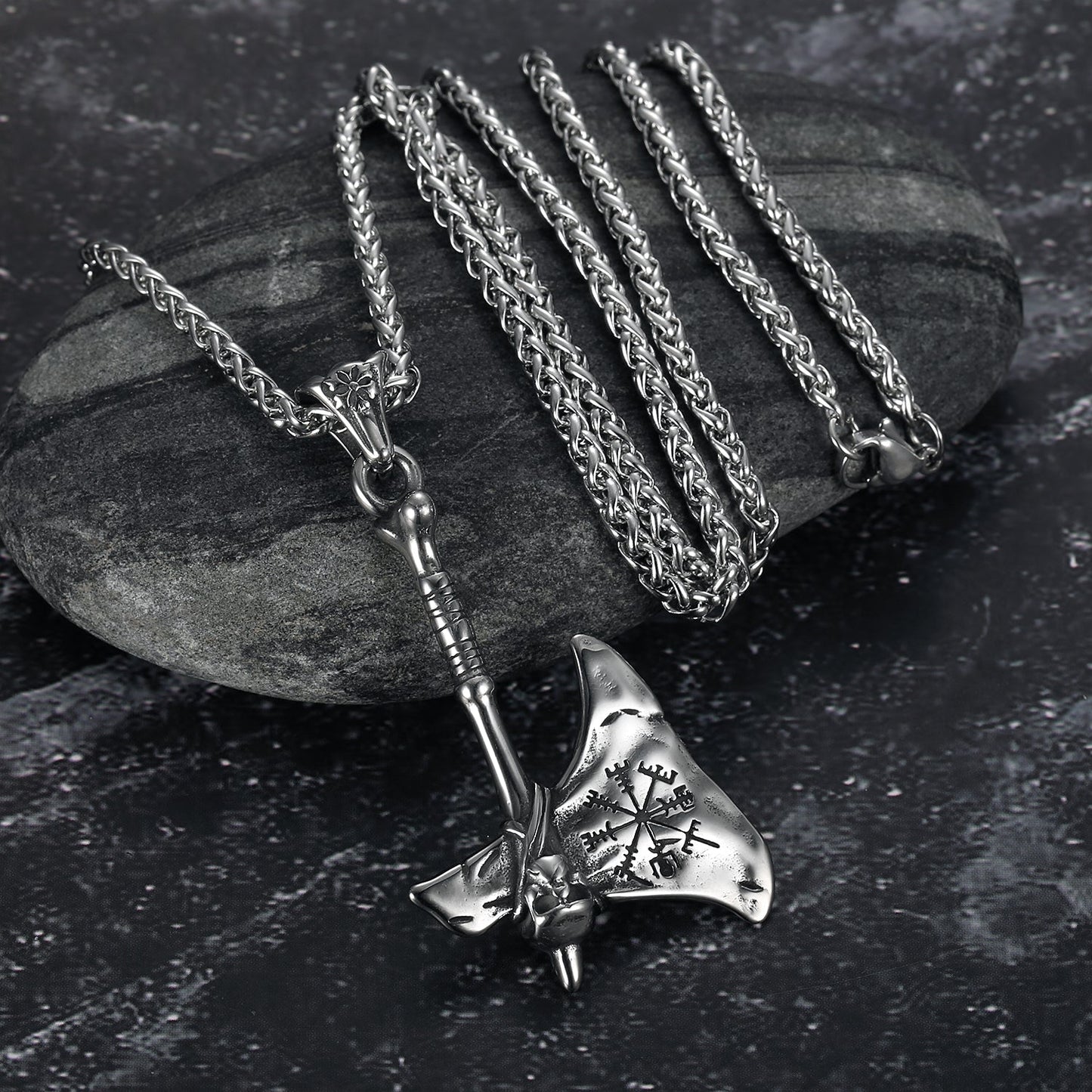 Bjorn Regalia Polished Handcrafted Stainless Steel Axe With Vegvisir Design