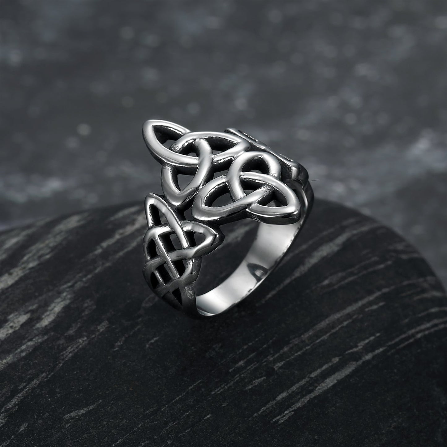 Bjorn Regalia Handcrafted Stainless Steel Triquetra and Celtic Knot Ring
