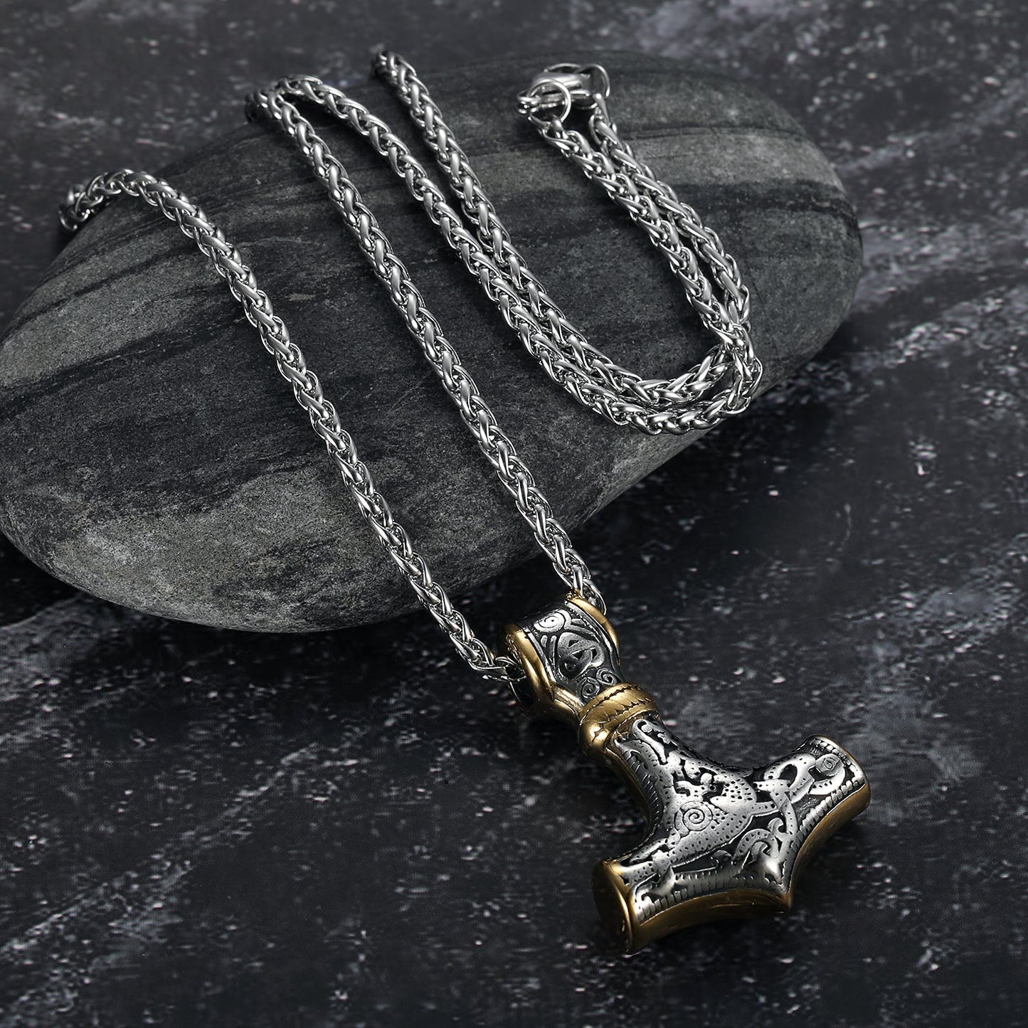 Bjorn Regalia Handcrafted Stainless Steel Dual Color Mammen-Style Thor's Hammer Pendant