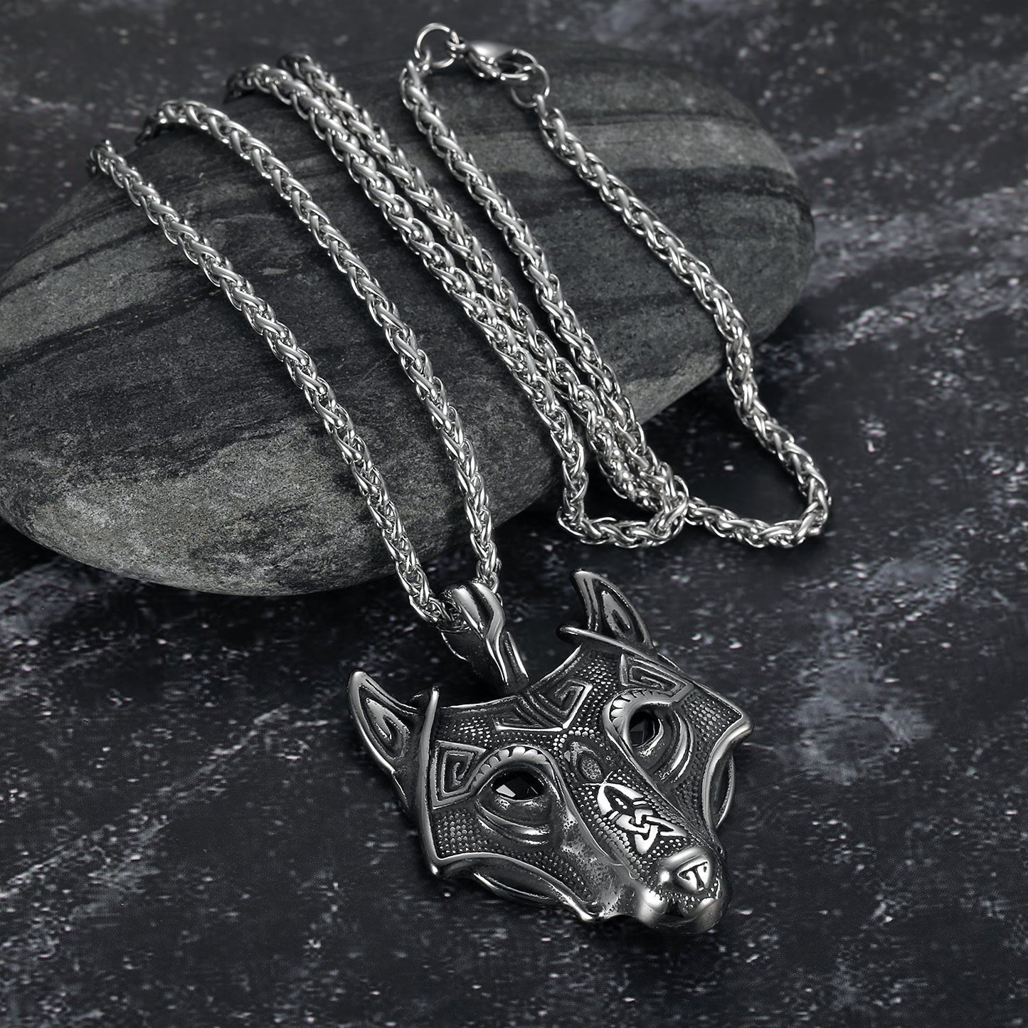 Bjorn Regalia Wolf Head Viking Pendant - Metal Chain