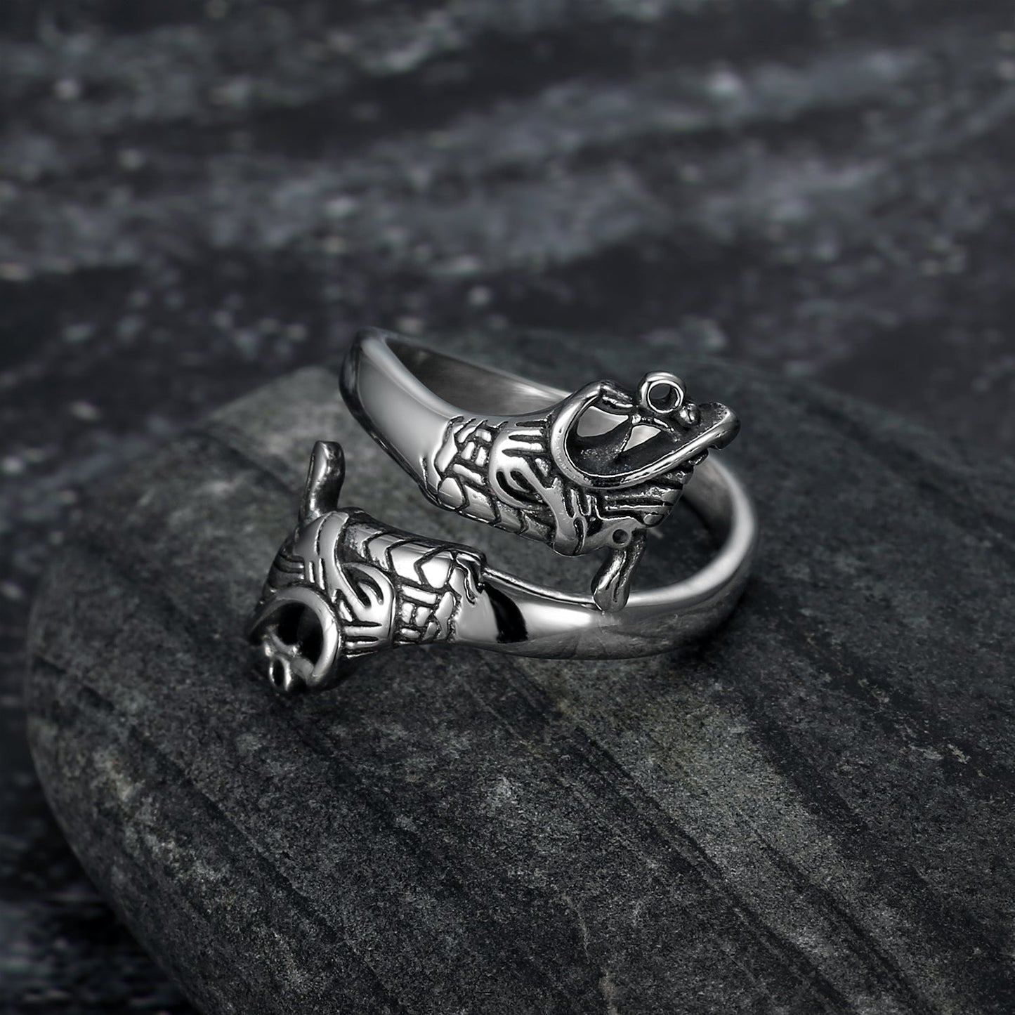Bjorn Regalia Handcrafted Stainless Steel Adjustable Jormungand Ring