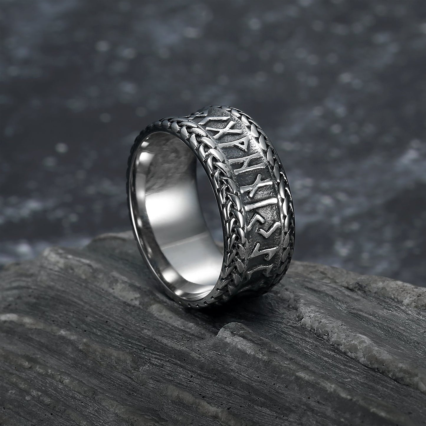 Bjorn Regalia Handcrafted Stainless Steel  Rune and Knotwork Ring