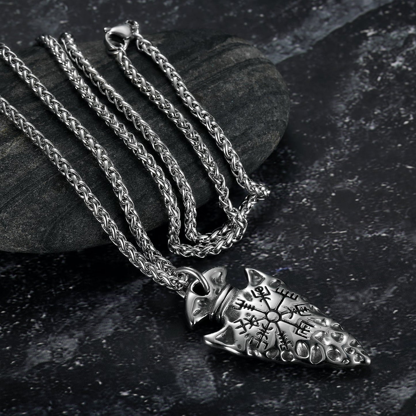 Bjorn Regalia Handcrafted Stainless Steel Viking Spear Head Pendant with Helm of Awe