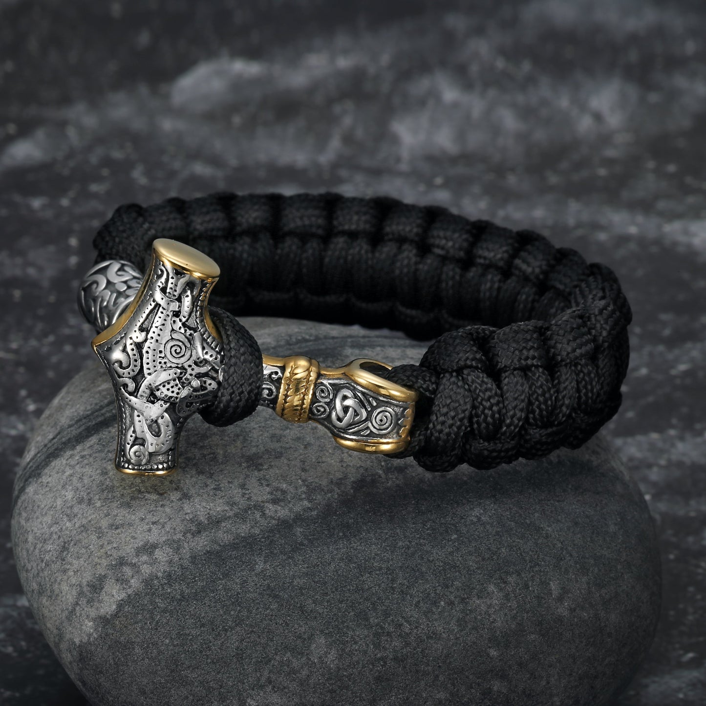 Bjorn Regalia Handcrafted Stainless Steel Paracord and Mjolnir Bracelet