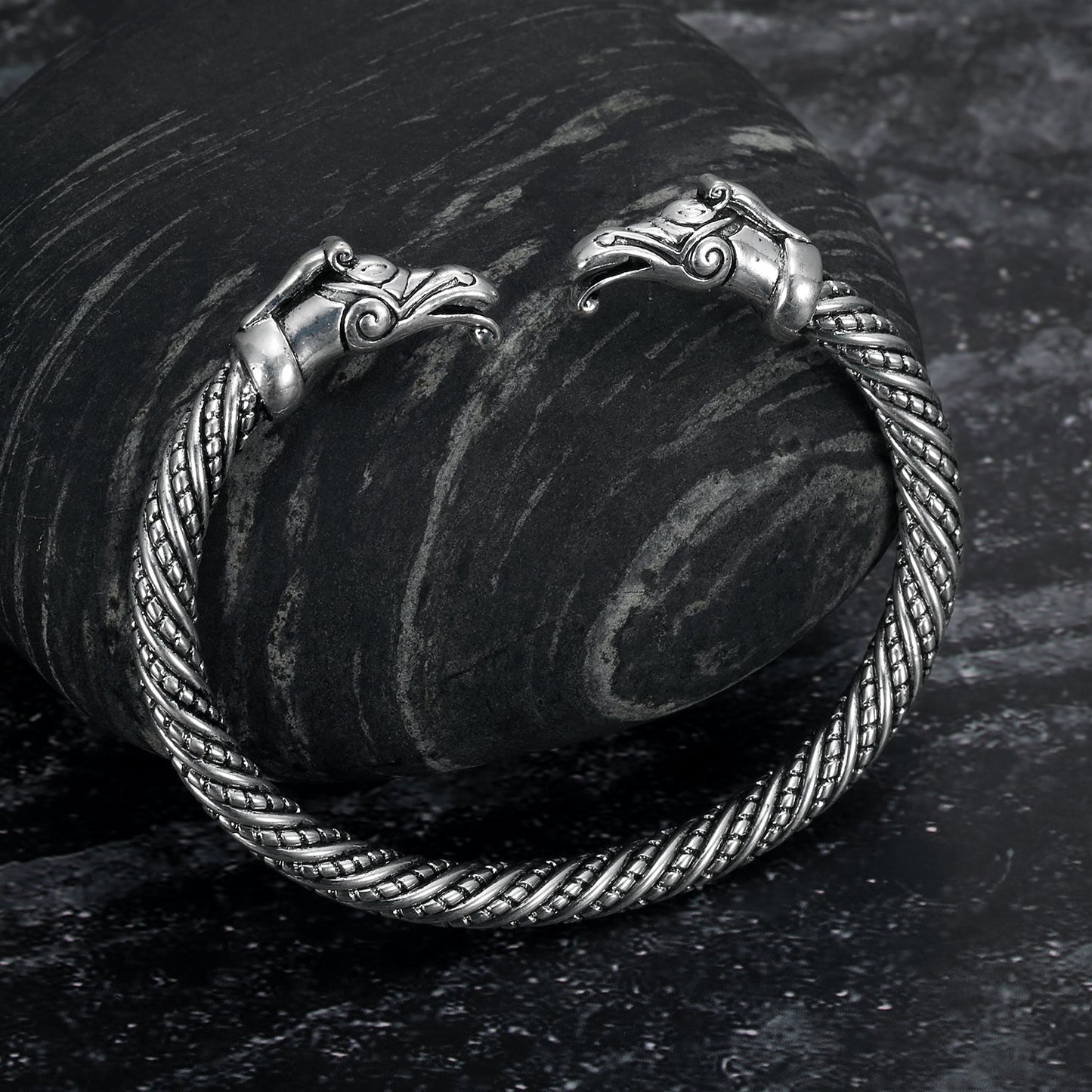 Bjorn Regalia Handcrafted Stainless Steel Dragon Head Torc Bracelet