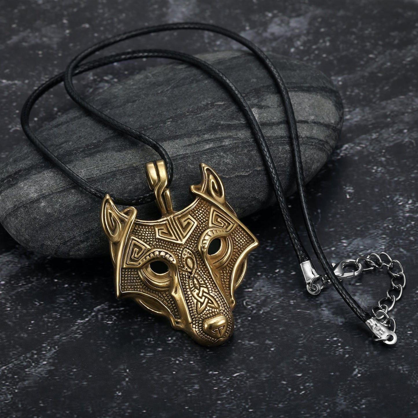 Bjorn Regalia Norse Wolf Head Necklace - Leather Chain